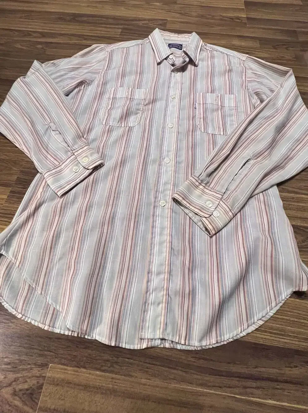 LEVI'S Men's Shirt Size L Striped Tan Cream Red Long Sleeve
